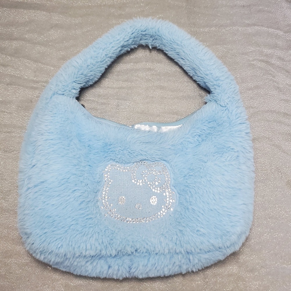 Forever 21 x Hello Kitty Sanrio Blue Faux Fur Rhinestone Shoulder Bag Y2K Plush
